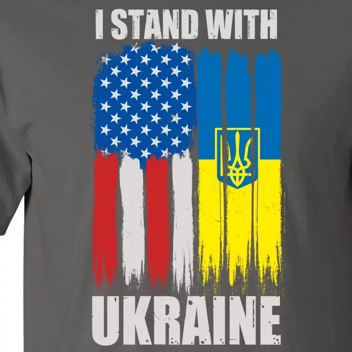 I Stand With Ukraine Painted USA Ukrainian Flags Tall T-Shirt