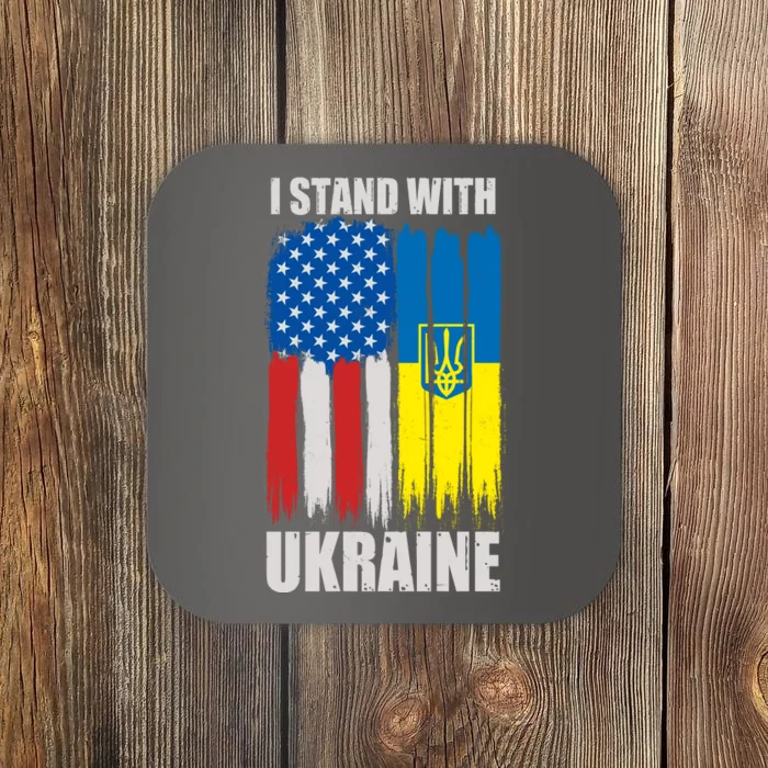 I Stand With Ukraine Painted USA Ukrainian Flags Coaster