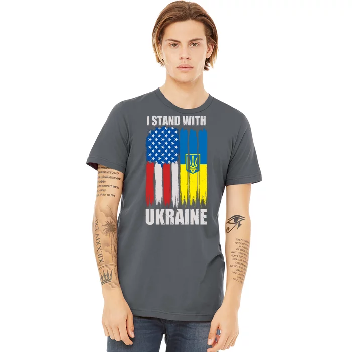 I Stand With Ukraine Painted USA Ukrainian Flags Premium T-Shirt