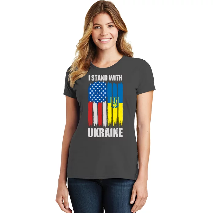 I Stand With Ukraine Painted USA Ukrainian Flags Women's T-Shirt