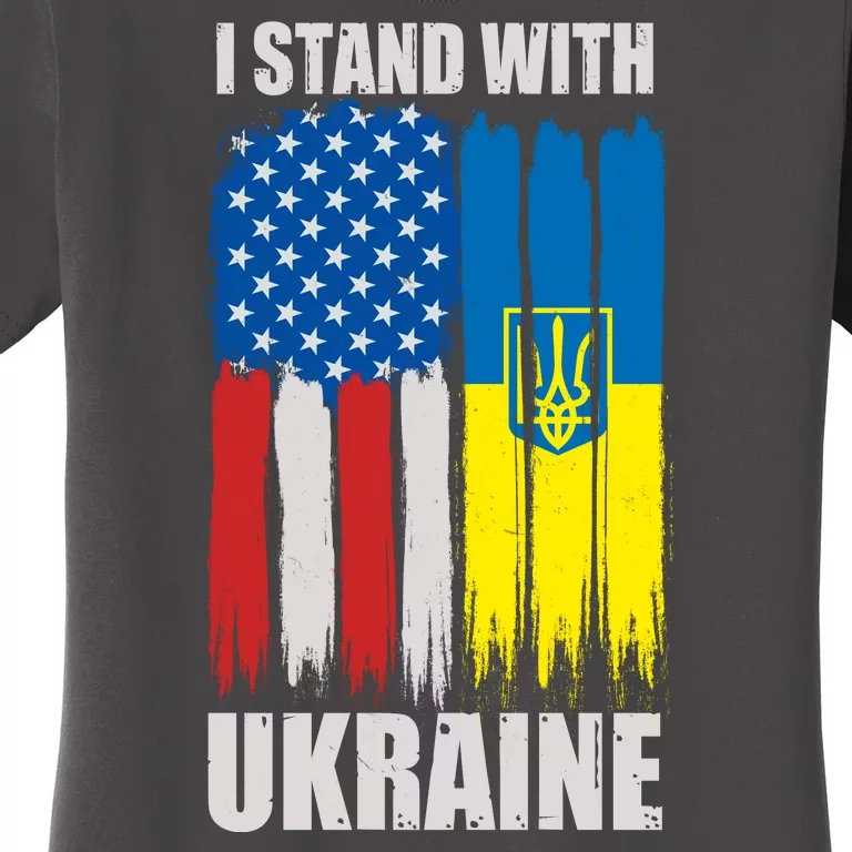 I Stand With Ukraine Painted USA Ukrainian Flags Women's T-Shirt