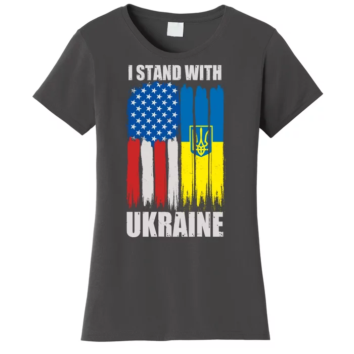 I Stand With Ukraine Painted USA Ukrainian Flags Women's T-Shirt