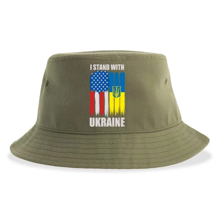 I Stand With Ukraine Painted USA Ukrainian Flags Sustainable Bucket Hat