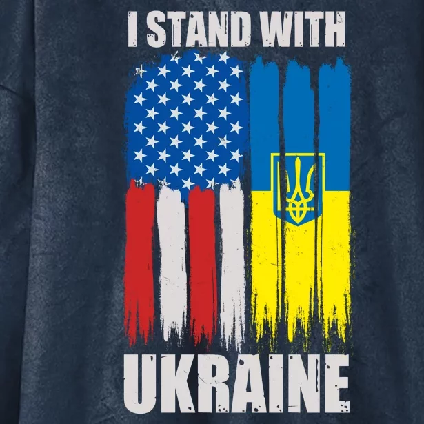 I Stand With Ukraine Painted USA Ukrainian Flags Hooded Wearable Blanket