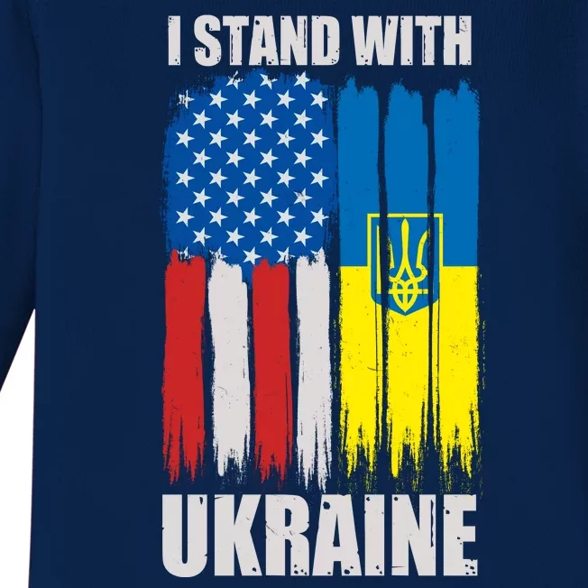 I Stand With Ukraine Painted USA Ukrainian Flags Baby Long Sleeve Bodysuit