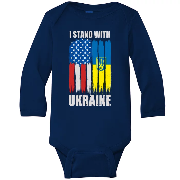 I Stand With Ukraine Painted USA Ukrainian Flags Baby Long Sleeve Bodysuit