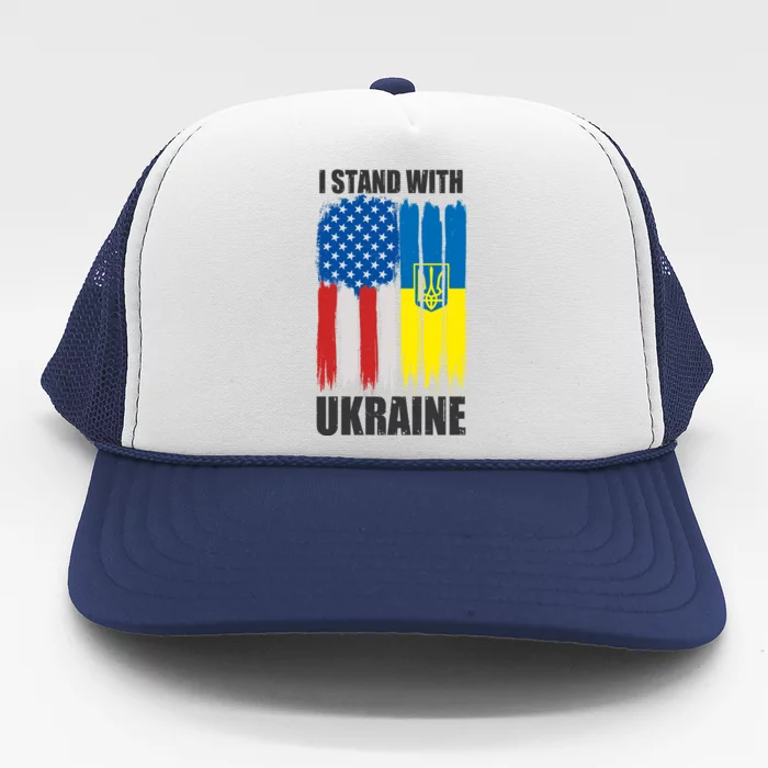 I Stand With Ukraine Painted USA Ukrainian Flags Trucker Hat