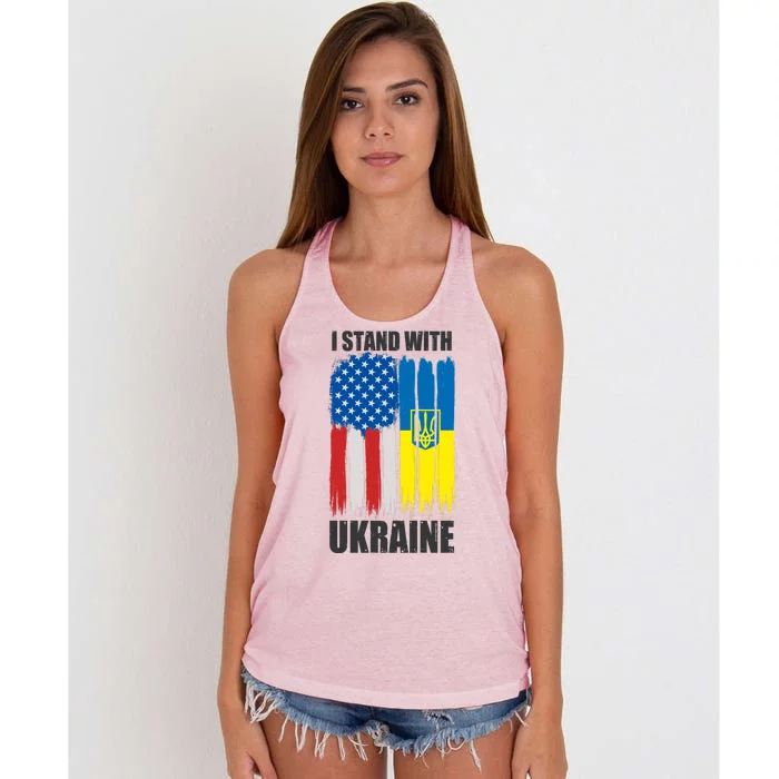 I Stand With Ukraine Painted USA Ukrainian Flags Women's Knotted Racerback Tank