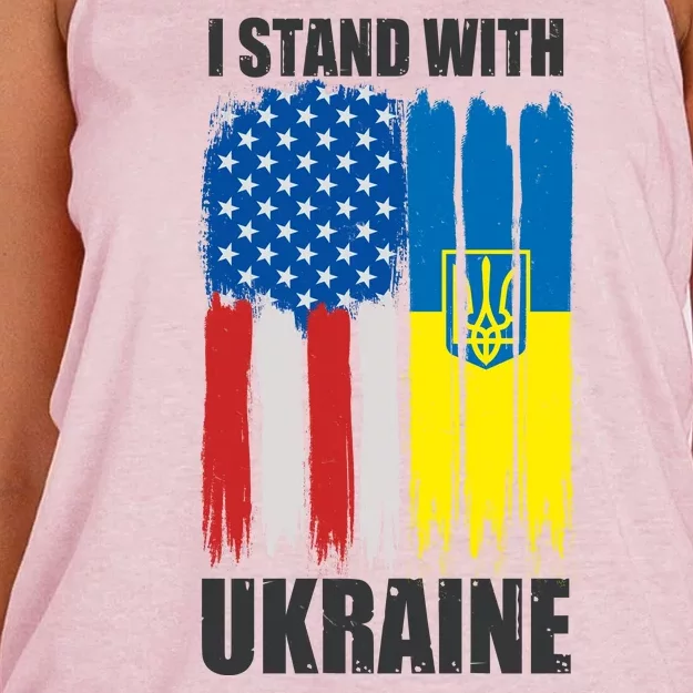 I Stand With Ukraine Painted USA Ukrainian Flags Women's Knotted Racerback Tank