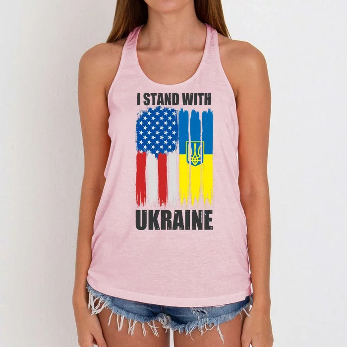 I Stand With Ukraine Painted USA Ukrainian Flags Women's Knotted Racerback Tank