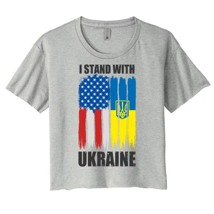 I Stand With Ukraine Painted USA Ukrainian Flags Women's Crop Top Tee