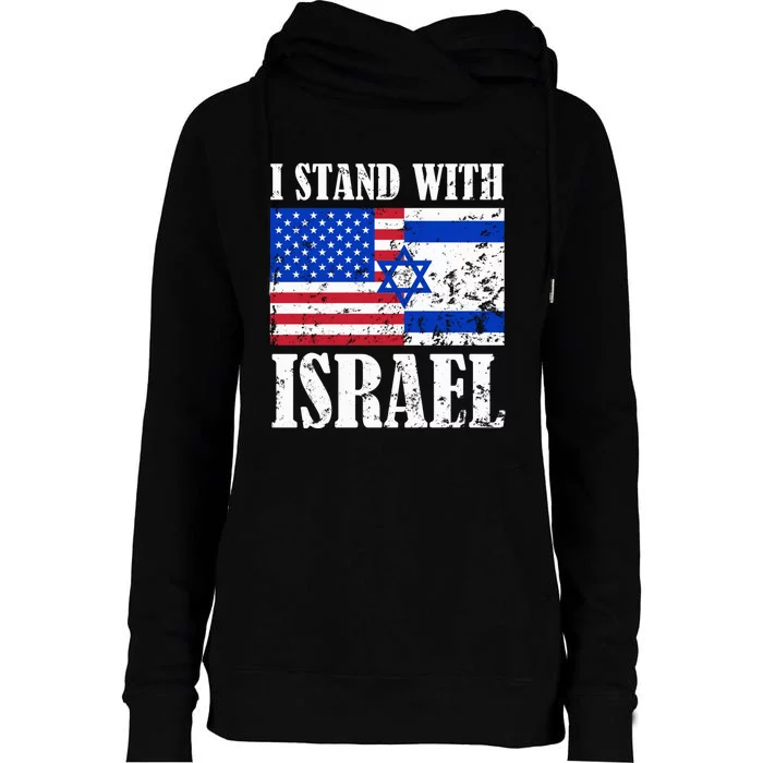 I Stand With Israel Patriotic, USA and Israel Flag Womens Funnel Neck Pullover Hood