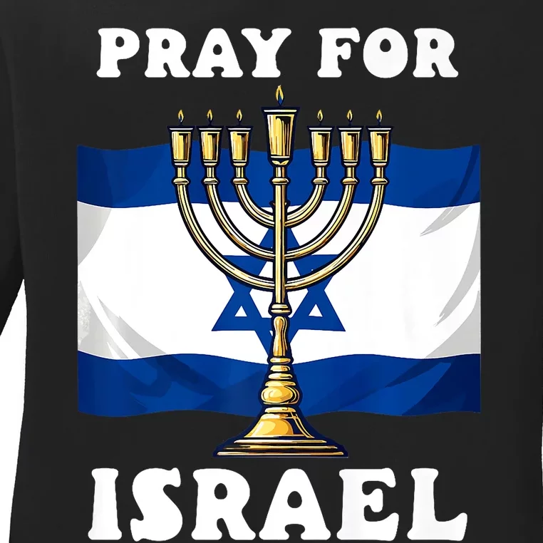 I Stand With Israel Support Israel Strong Israeli Flag Ladies Long Sleeve Shirt