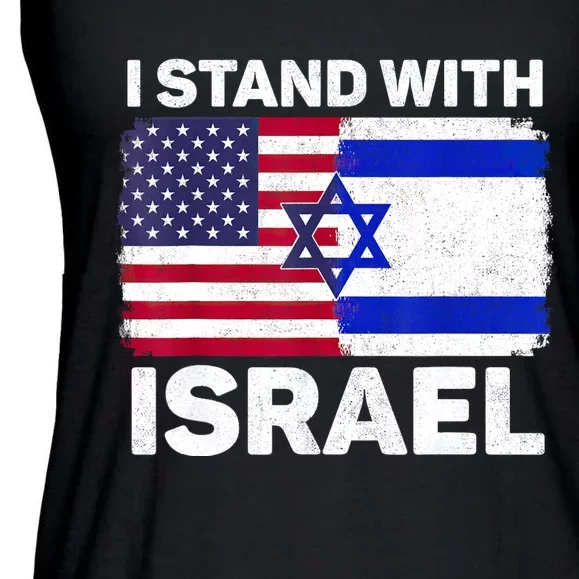 I Stand With Israel Usa American Flag With Israel Flag Ladies Essential Flowy Tank