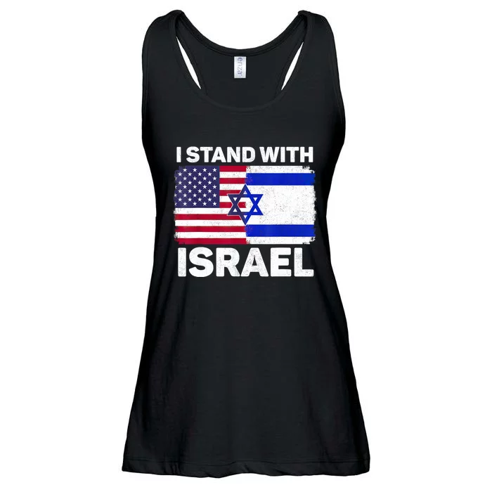 I Stand With Israel Usa American Flag With Israel Flag Ladies Essential Flowy Tank