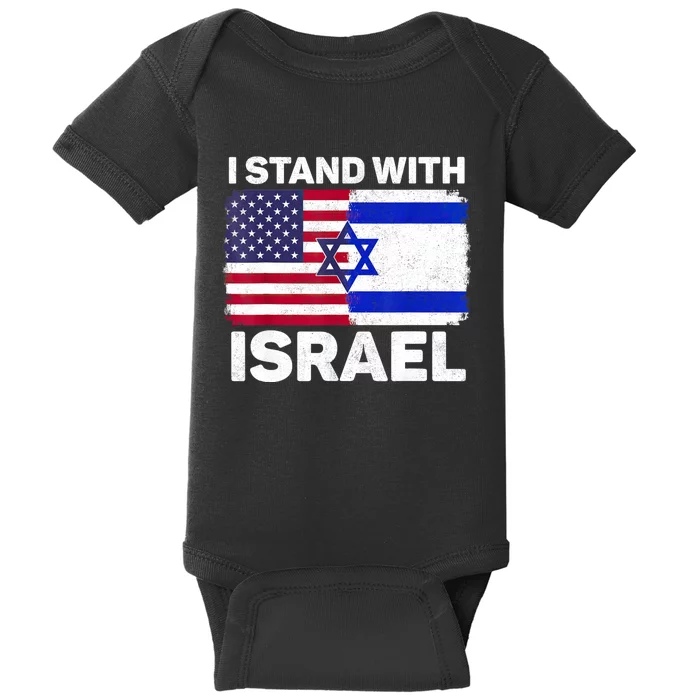 I Stand With Israel Usa American Flag With Israel Flag Baby Bodysuit