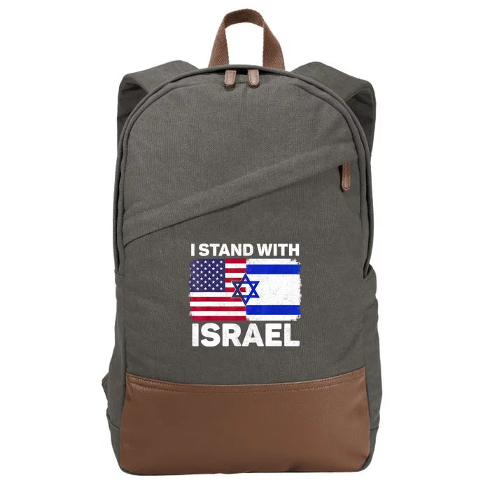 I Stand With Israel Usa American Flag With Israel Flag Cotton Canvas Backpack