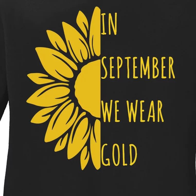 In September We Wear Gold Childhood Cancer Sunflower Ladies Long Sleeve Shirt