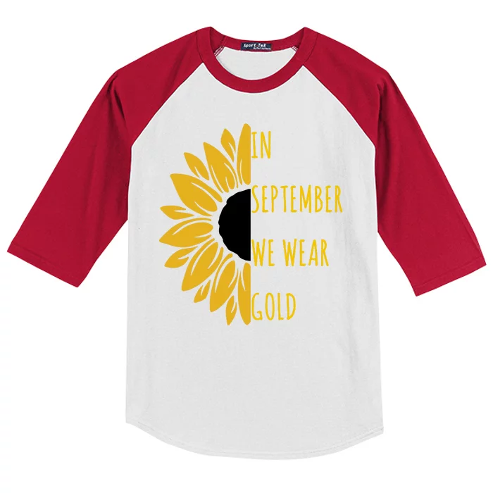 In September We Wear Gold Childhood Cancer Sunflower Kids Colorblock Raglan Jersey