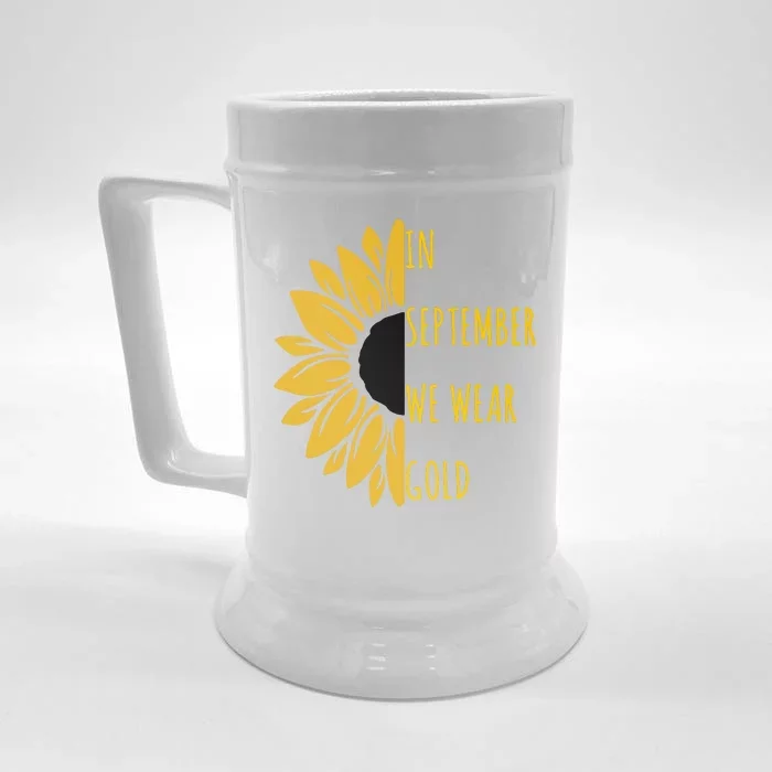 In September We Wear Gold Childhood Cancer Sunflower Front & Back Beer Stein