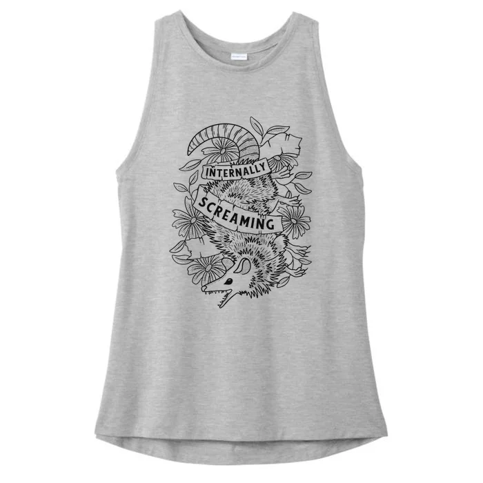 Internally Screaming Weird Sarcastic Funny Opossum Possum Ladies Tri-Blend Wicking Tank