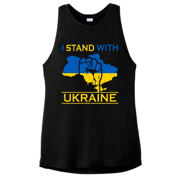 I Stand With Ukraine Map Ladies Tri-Blend Wicking Tank