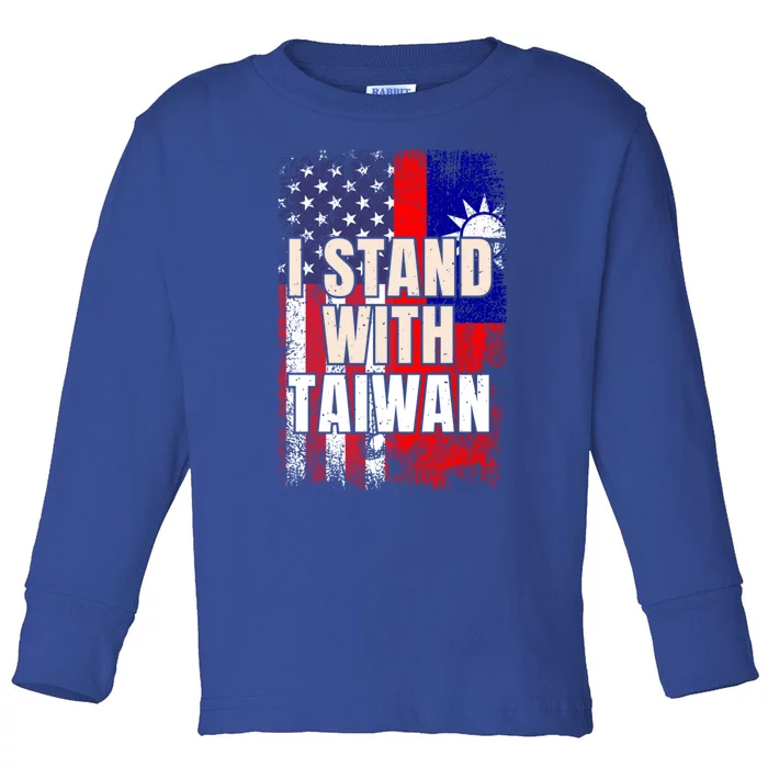 I Stand With Taiwan American Usa Flag Meaningful Gift Toddler Long Sleeve Shirt