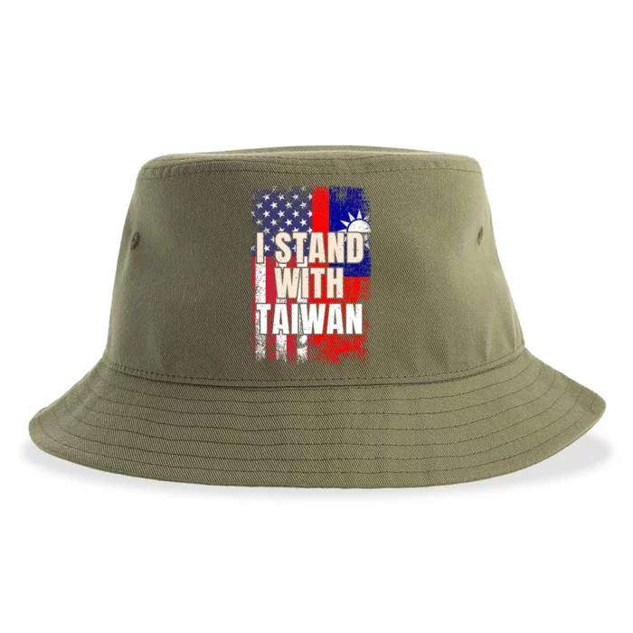 I Stand With Taiwan American Usa Flag Meaningful Gift Sustainable Bucket Hat