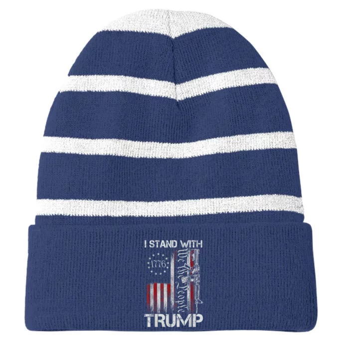 I Stand With Trump Pro Trump Supporter Free Trump Striped Beanie with Solid Band