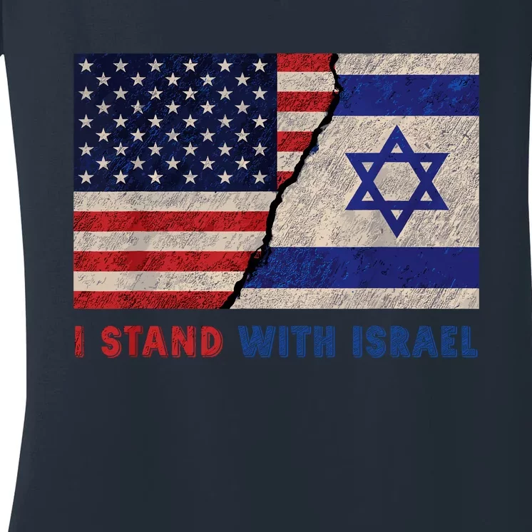 I Stand With Israel Patriotic Usa And Israel Flag Women's V-Neck T-Shirt