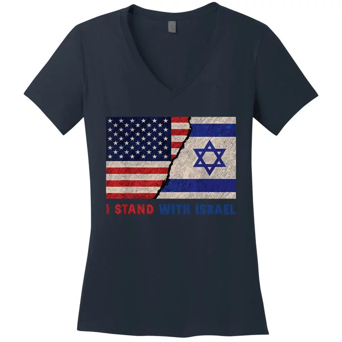 I Stand With Israel Patriotic Usa And Israel Flag Women's V-Neck T-Shirt