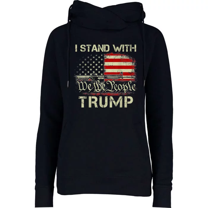 I Stand With Trump American Flag Woman USA Vintage Womens Funnel Neck Pullover Hood