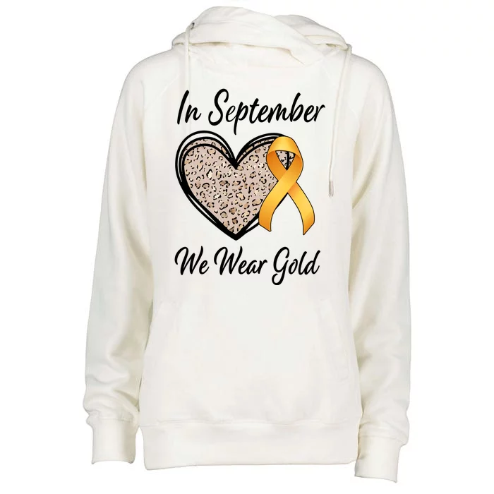 In September We Wear Gold Leopard Print Rainbow Childhood Cancer Awareness Womens Funnel Neck Pullover Hood