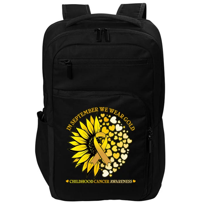 In September We Wear Gold Childhood Cancer Awareness Sunflower Ribbon Impact Tech Backpack