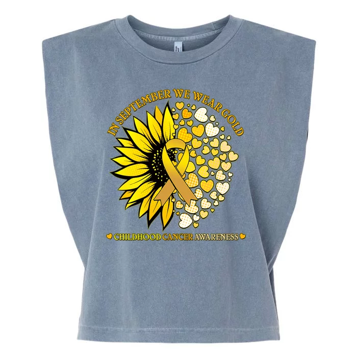 In September We Wear Gold Childhood Cancer Awareness Sunflower Ribbon Garment-Dyed Women's Muscle Tee