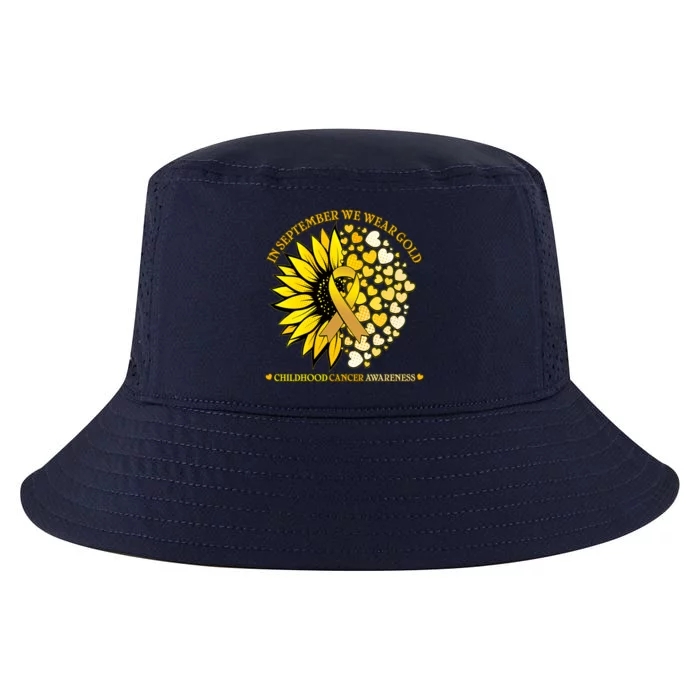 In September We Wear Gold Childhood Cancer Awareness Sunflower Ribbon Cool Comfort Performance Bucket Hat