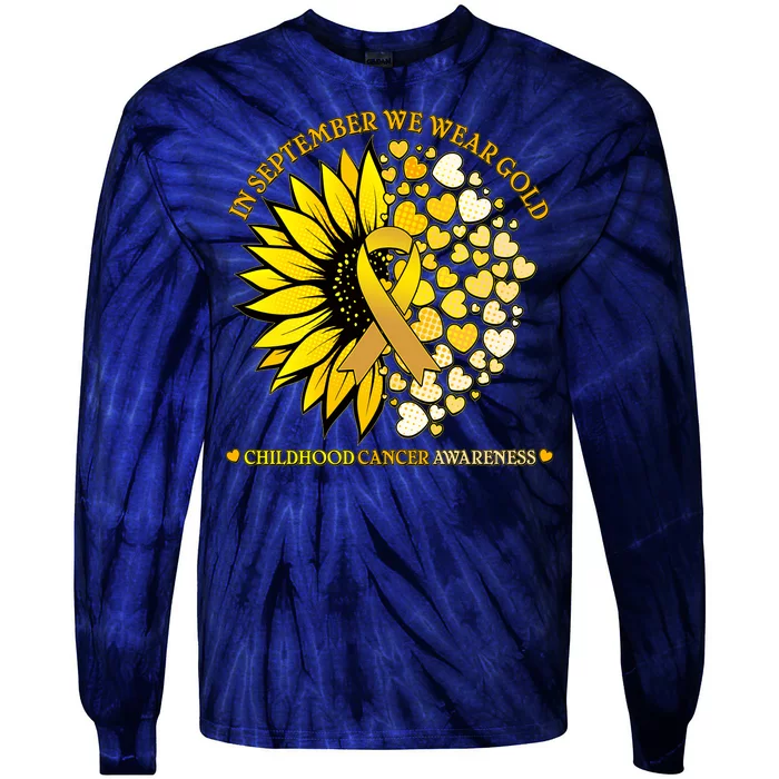 In September We Wear Gold Childhood Cancer Awareness Sunflower Ribbon Tie-Dye Long Sleeve Shirt