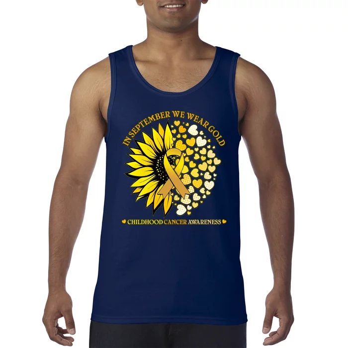 In September We Wear Gold Childhood Cancer Awareness Sunflower Ribbon Tank Top