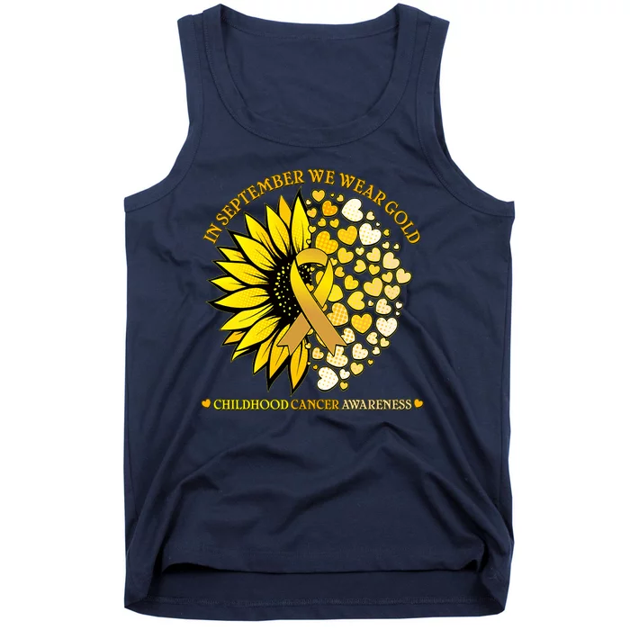 In September We Wear Gold Childhood Cancer Awareness Sunflower Ribbon Tank Top