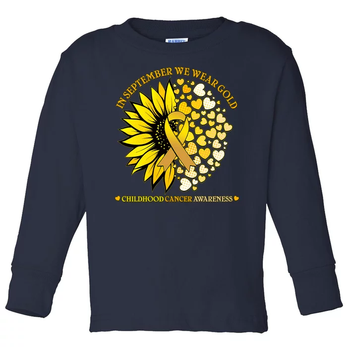 In September We Wear Gold Childhood Cancer Awareness Sunflower Ribbon Toddler Long Sleeve Shirt