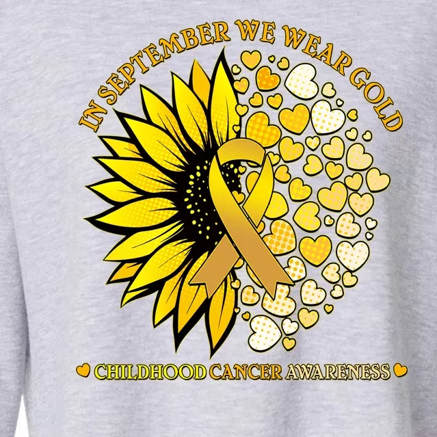 In September We Wear Gold Childhood Cancer Awareness Sunflower Ribbon Cropped Pullover Crew