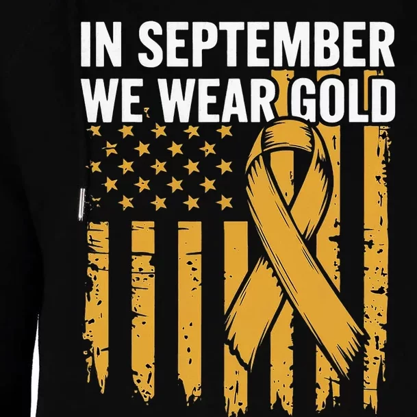 In September We Wear Gold Childhood Cancer Awareness Womens Funnel Neck Pullover Hood