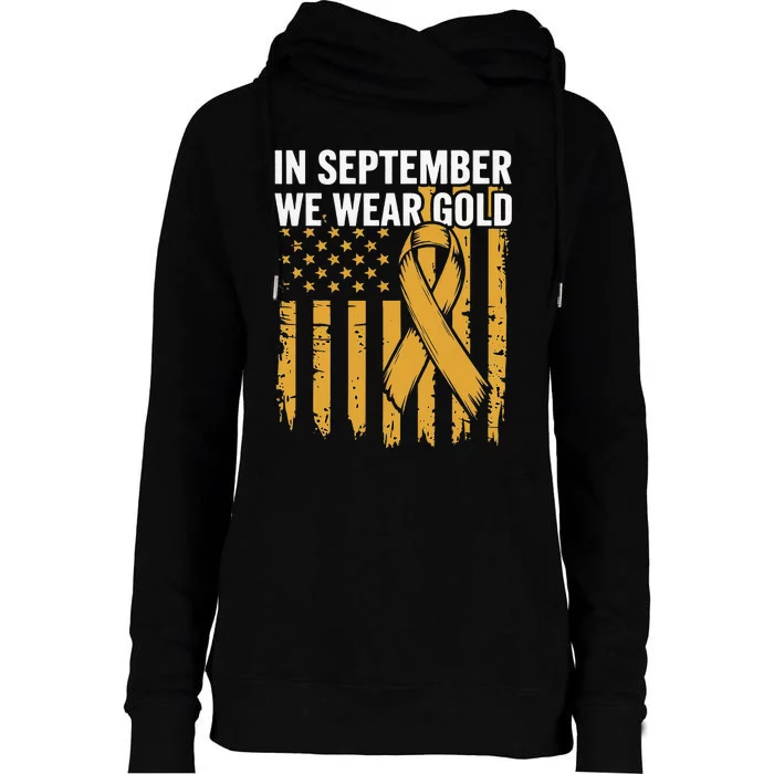 In September We Wear Gold Childhood Cancer Awareness Womens Funnel Neck Pullover Hood