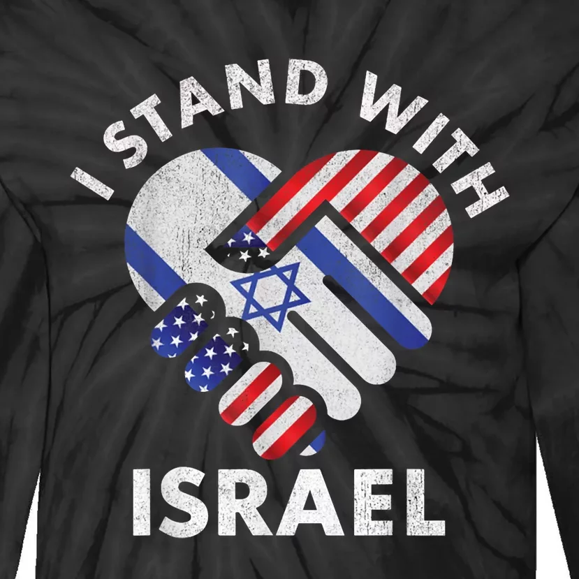 I Stand With Israel USA American Flag Israeli Flag Tie-Dye Long Sleeve Shirt