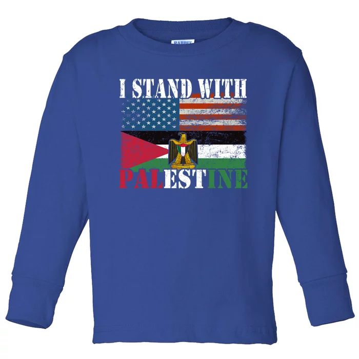 I Stand With Palestine Us Flag Palestinians Flag Vintage Great Gift Toddler Long Sleeve Shirt