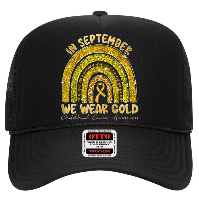 In September We Wear Gold Childhood Cancer Awareness High Crown Mesh Trucker Hat