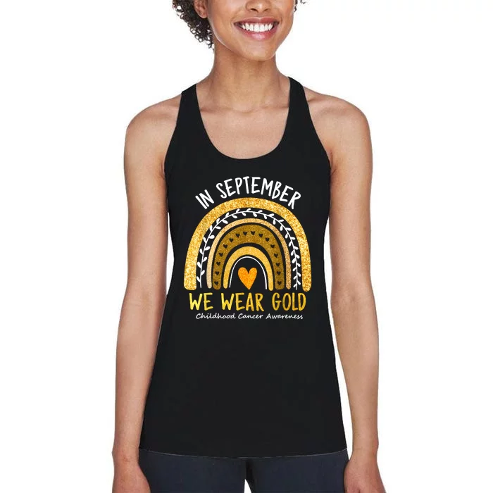 In September We Wear Gold Childhood Cancer Awareness Women's Racerback Tank