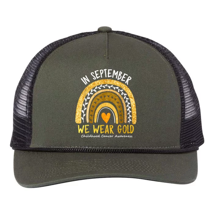 In September We Wear Gold Childhood Cancer Awareness Retro Rope Trucker Hat Cap