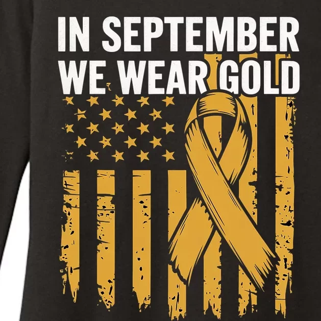 In September We Wear Gold Childhood Cancer Awareness Us Flag Womens CVC Long Sleeve Shirt