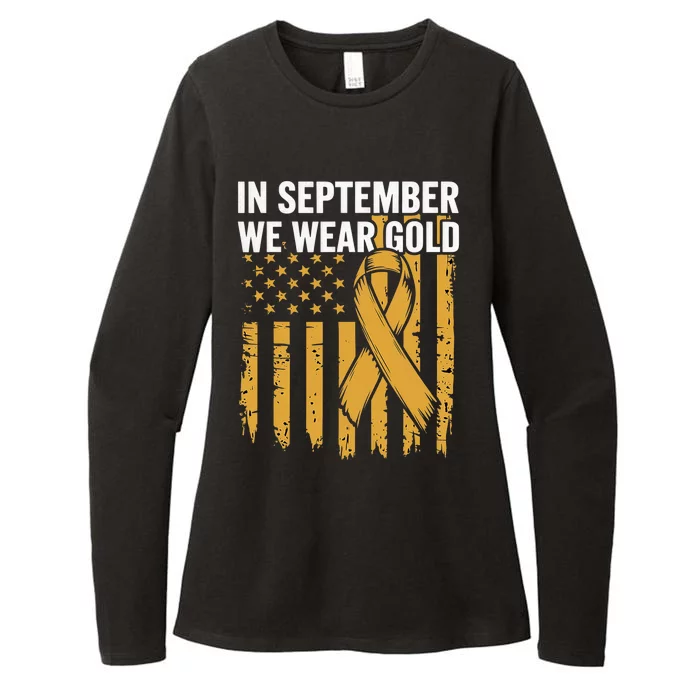 In September We Wear Gold Childhood Cancer Awareness Us Flag Womens CVC Long Sleeve Shirt